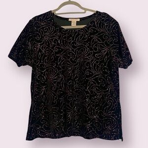 Vintage Notations Black Velvet with Pink Glitter Shirt XL